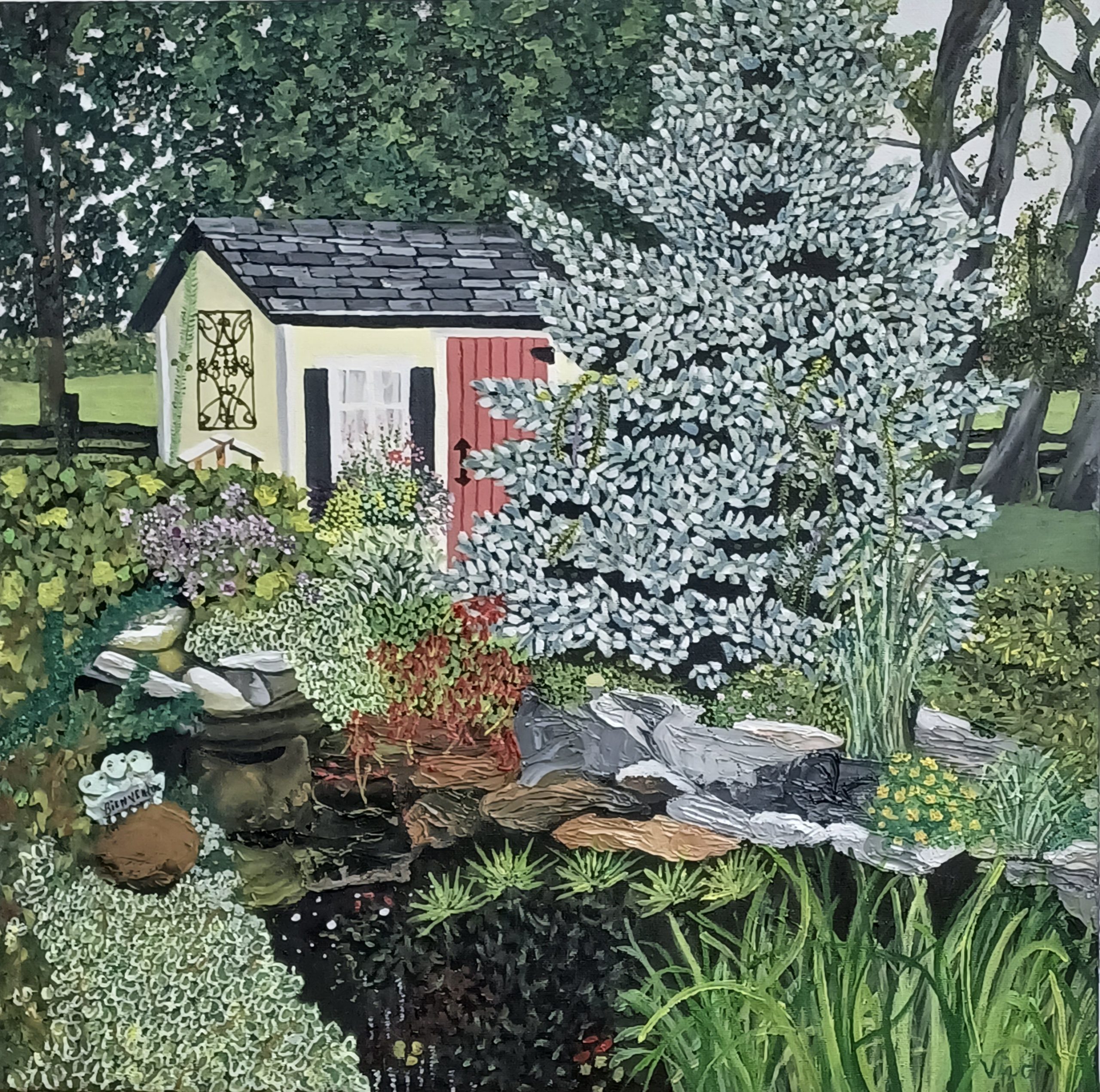 Dans mon jardin- Huile sur toile - 20" x 20" - Sylvie Boucher