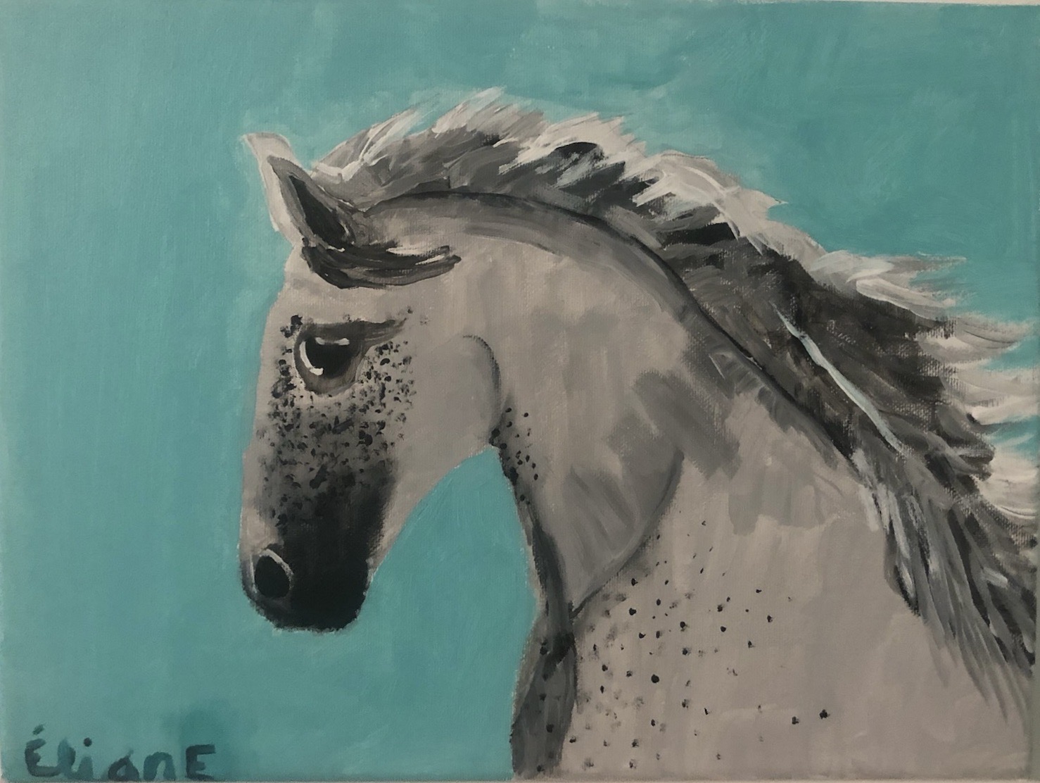 Un cheval pour ma chambre - Acrylique sur toile - 11" x 14" - Eliane