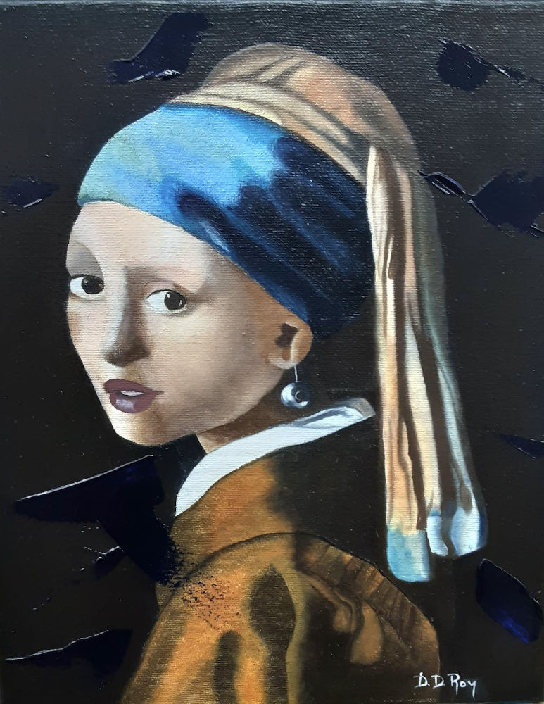 La jeune fille à la perle - Huile sur toile - 12"x10" - Diane Roy