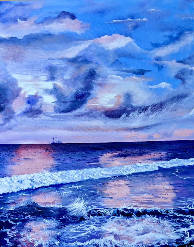 Couché de soleil sur la mer - 30 x 24 - Étude sur les nuages - Study of clouds