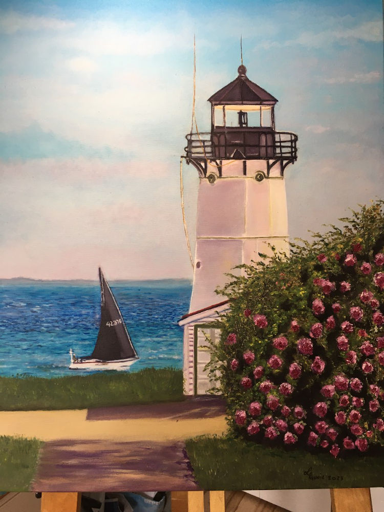 Phare Warwick - Rhode Islandais - Huile sur toile - 20" x 16" - Lise Lovie - Warwick Lighthouse - Oil paint on canvas