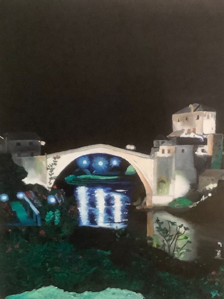 Le pont de Mostar - Huile sur toile -18po x 16po