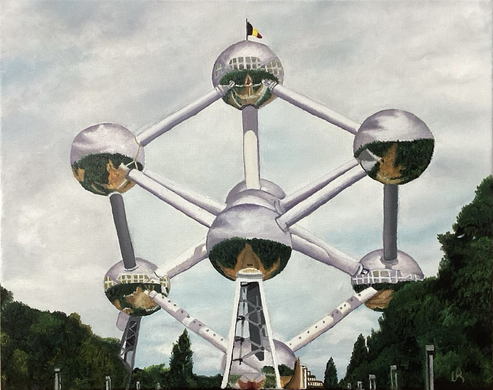 Atomium Bruxelles - Huile sur toile - 16po x 20po