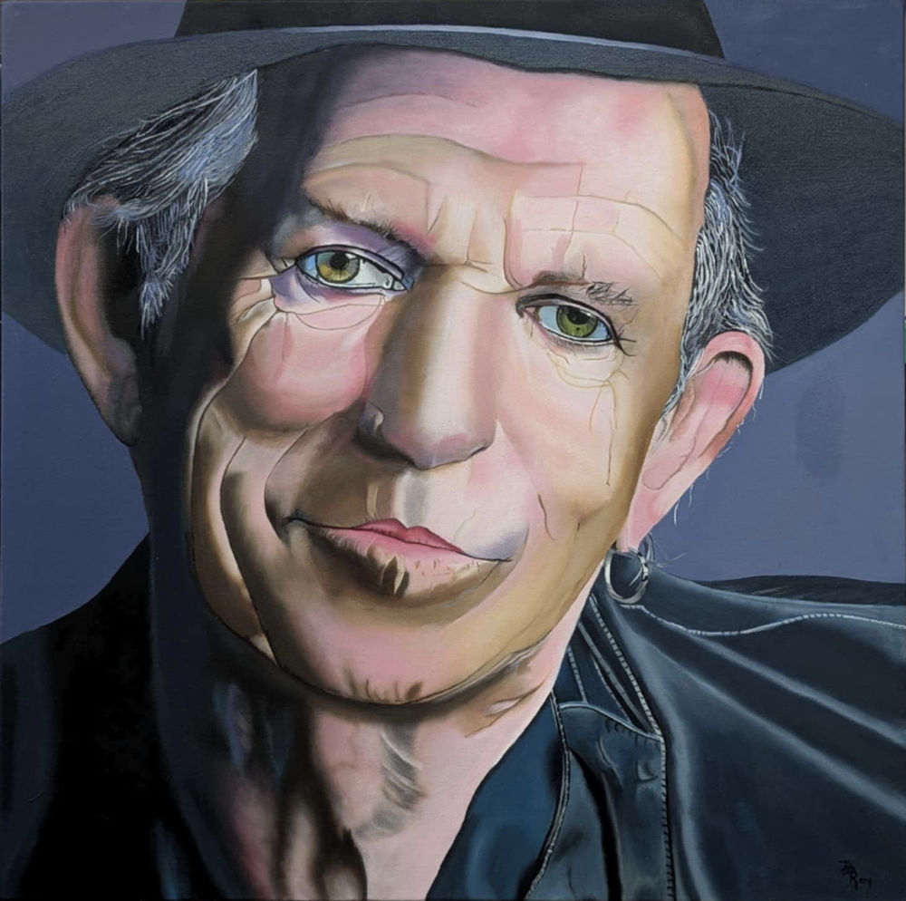 Keith Richards - Huile sur toile - 24 x 24 po - Guitariste des Rolling Stone