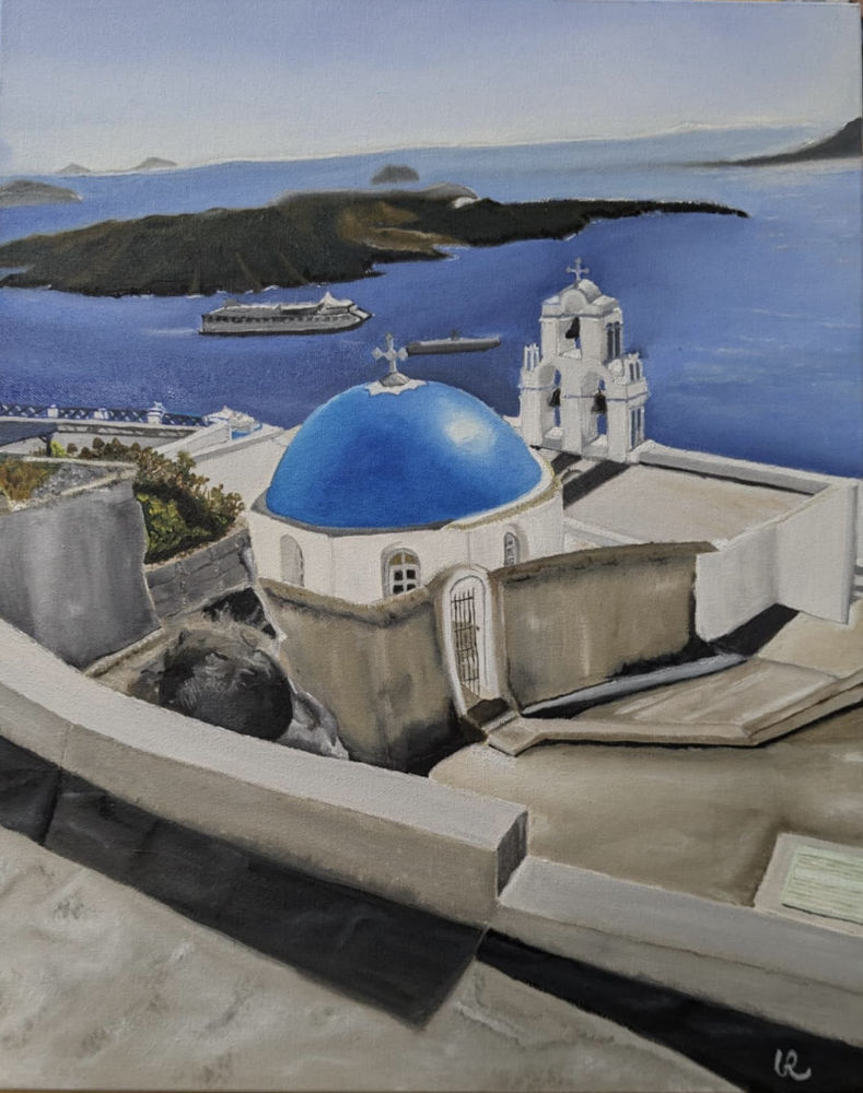 Souvenirs de Santorin - Huile sur toile - 20po x 16po