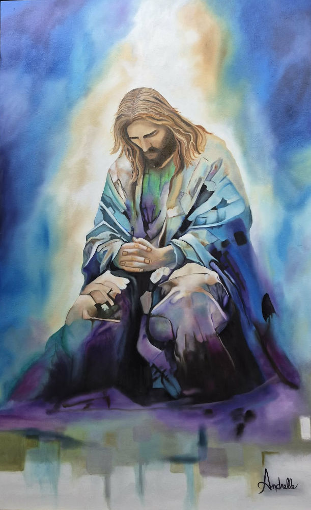 Jésus en prière - Huile sur toile - 48po x 30po