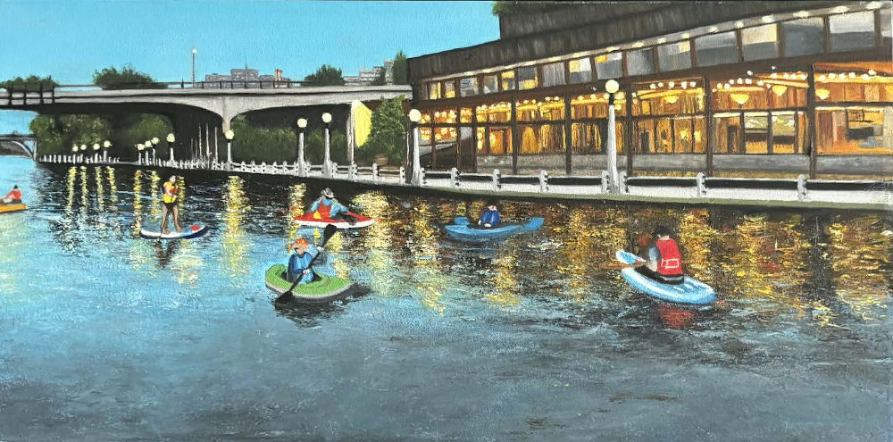 Les cayakistes - Huile sur toile - 12po x 24po