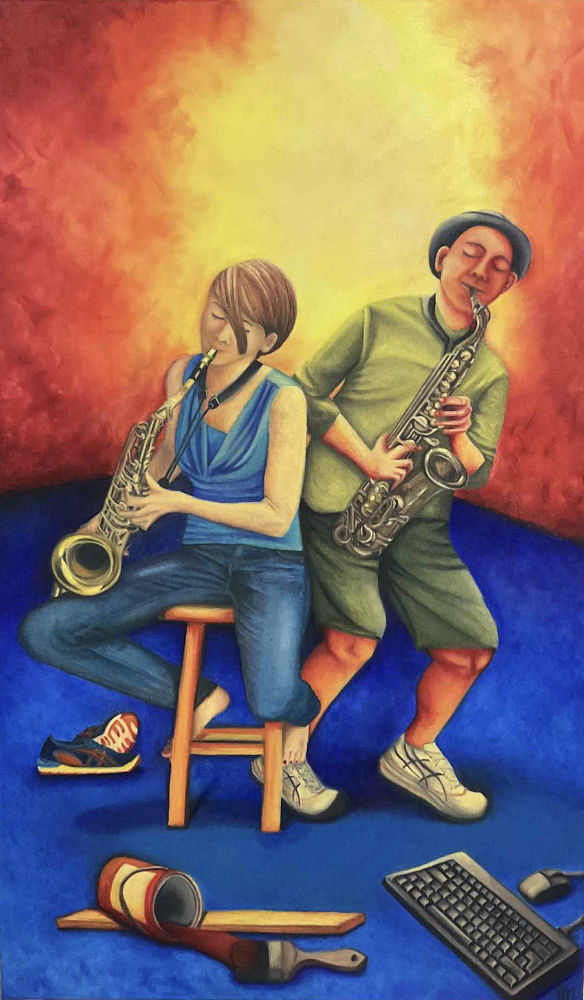 Place à la musique - Huile sur toile 30po x 15po