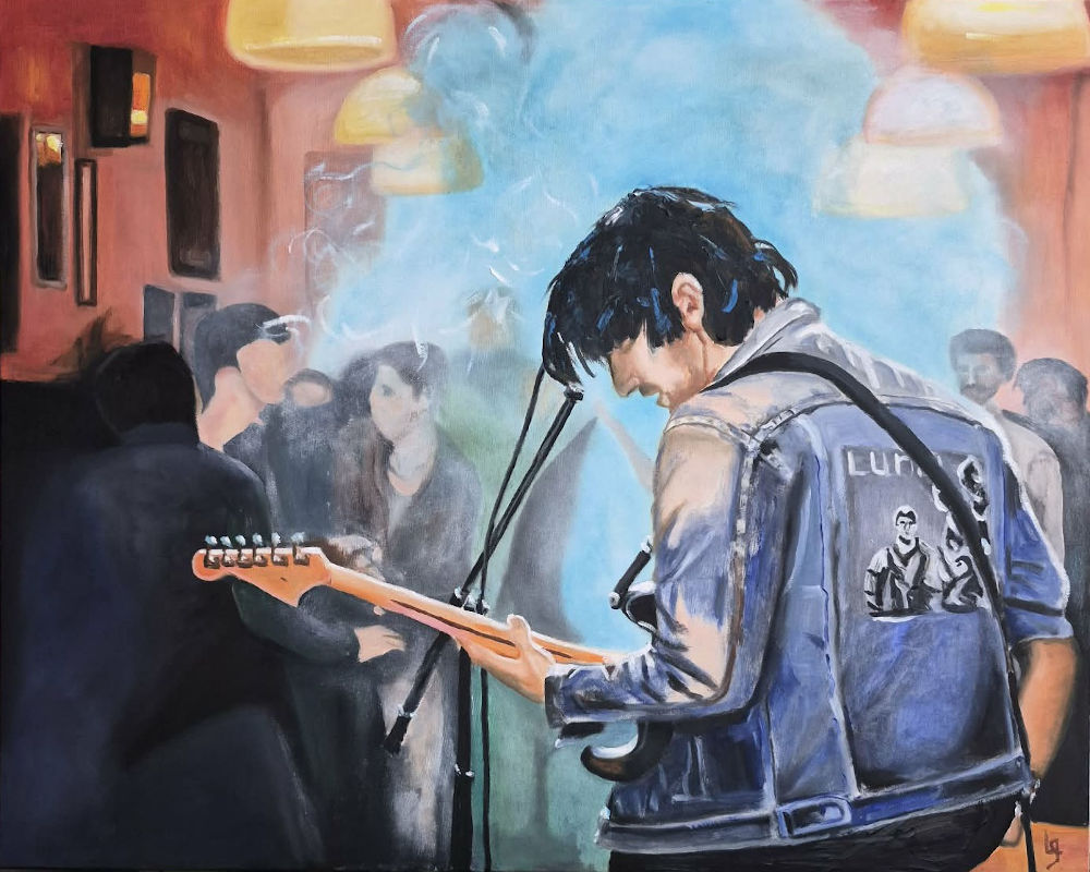 Morgan Lune - Le solo de guitare - Huile sur toile - 24po x 30po