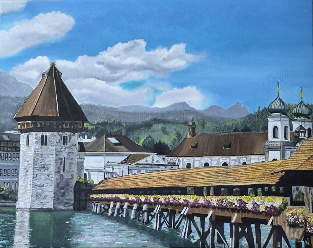 Souvenir de Lucerne, Suisse - Huile sur toile - 16po x 20po